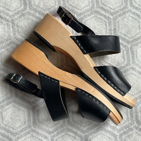 SWEDISH HASBEENS Helena Black Leather Strap Sandals Women’s EU 39 US 9 - Picture 6 of 11